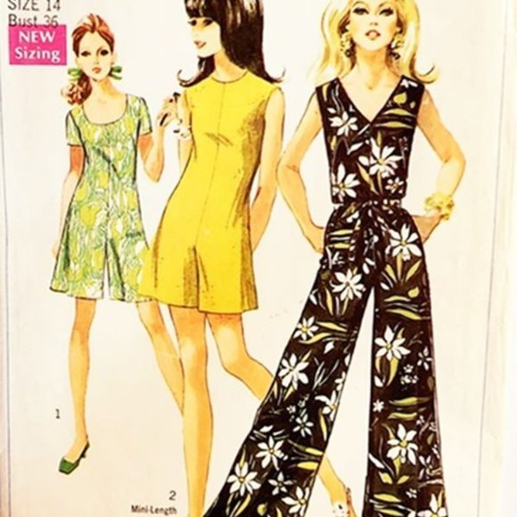 Simplicity Pants - Mod 1960s Vintage Romper And Wide Leg Jumpsuit Sewing Pattern Simplicity